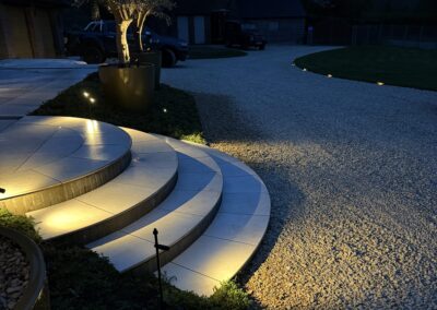 Garden lighting at dusk, Mayfield, by Abbey Garden Design, Sussex